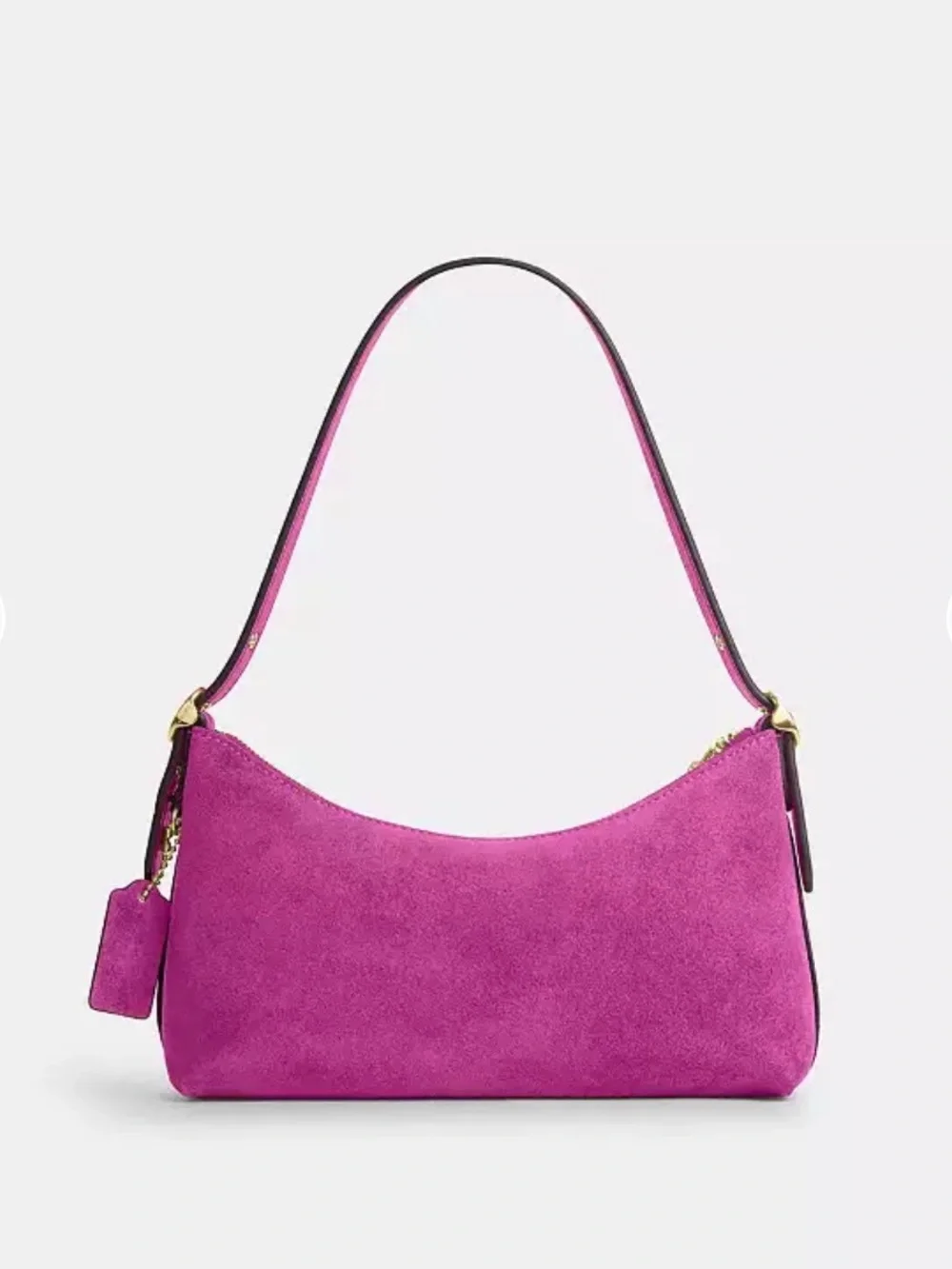 COACH Magenta is Suede Shoulder Bag with Gold Hardware